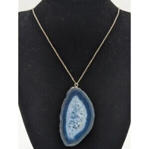 Blue Geode Slice Pendant Necklace 18-in 925 Sterling Silver chain Made In Italy